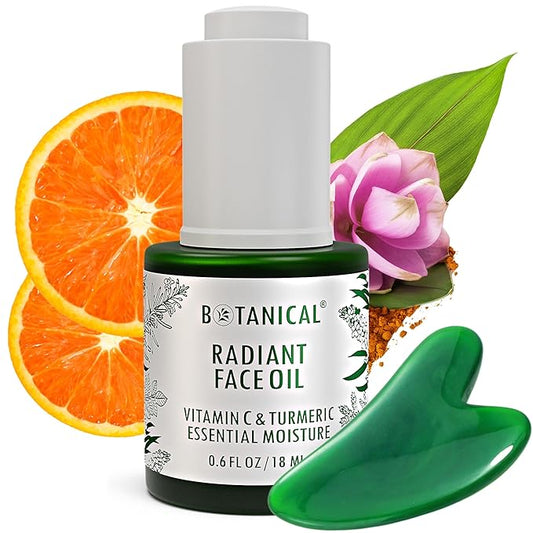 Botanical Radiant Face Oil | Skin Brightening Turmeric & Vitamin C Serum w/Gua Sha Lift Scraper | Organic, Pure, Natural Skincare (0.6 fl oz | 18 ml)-BrightBean Baby