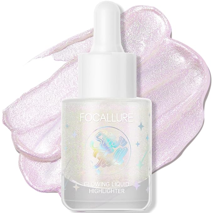 FOCALLURE Starfall Glowing Liquid Highlighter, Shimmering Body Oil, Non-Sticky Shimmer Liquid Luminizer, Non-Greasy, Face & Body Glitter Makeup for Costumes, Cosplay, Rave Festival, MADAMA BUTTERFLY-BrightBean Baby