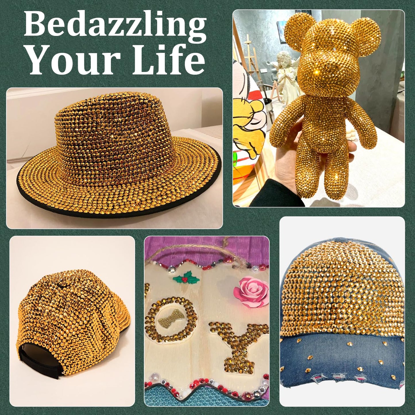 Resin Rhinestones for Crafting with B7000 Jewelry Glue, 1 Box Gold Flatback Crystals with 3Pcs 10ml Glue for Bedazzling Crafts DIY Nail Art Makeup，Non Hotfix Gems for Clothing Shoes-BrightBean Baby