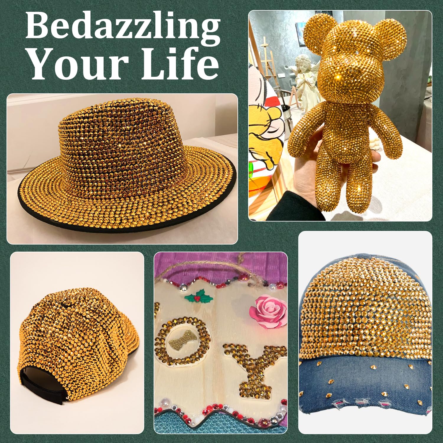 Resin Rhinestones for Crafting with B7000 Jewelry Glue, 1 Box Gold Flatback Crystals with 3Pcs 10ml Glue for Bedazzling Crafts DIY Nail Art Makeup，Non Hotfix Gems for Clothing Shoes-BrightBean Baby