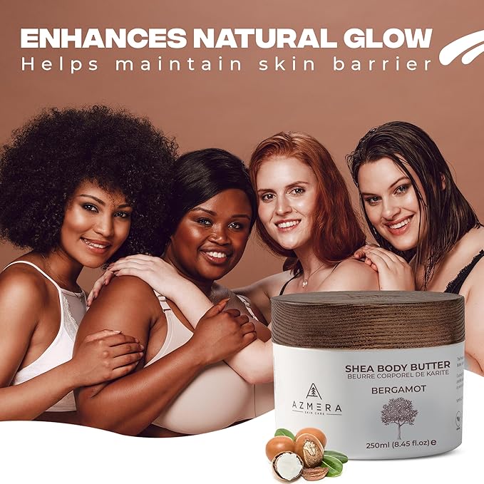 AZMERA Handcrafted Whipped Shea Body Butter – Luxurious Moisturizer for Dry, Sensitive Skin with Bergamot, Argan Oil & Vitamin E – Vegan, Non-Greasy Skincare – 8.82 oz-BrightBean Baby