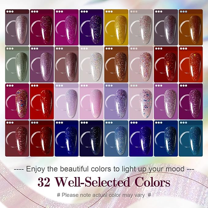 JODSONE Gel Nail Polish Shiny High Gloss Surface Strengthening Glitter Minimalistic Artistic Creation Starter Set 36 Pieces-BrightBean Baby