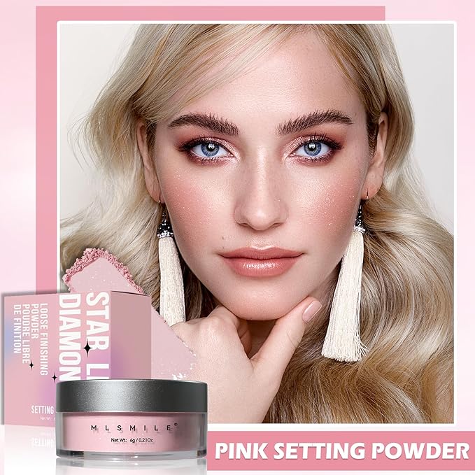 Oil Control Loose Powder Makeup Pink Translucent Setting Powder Shimmer Long Lasting Lightweight Polvo Traslucido Maquillaje Para Mujer Face Powder Makeup - 02 Pink Shimmer-BrightBean Baby