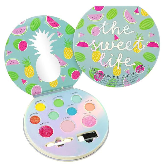 Expressions The Sweet Life Glisten & Glitter Makeup Palette 10 Color Eyeshadow Palette & Blush Makeup Novelty Beauty Set, Fold Out Compact with Mirror,Washable, Non-Toxic-BrightBean Baby