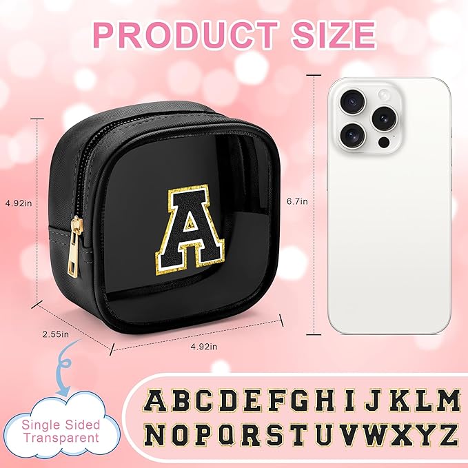 YOOLIFE Initial Mini Makeup Bag | Make Up Bag Travel Toiletry Bag | Clear Makeup Bag | Preppy Cosmetic Bags Organizer Travel Essentials Gifts for Women Teen Girlfriend Teacher Birthday Gifts Black A-BrightBean Baby