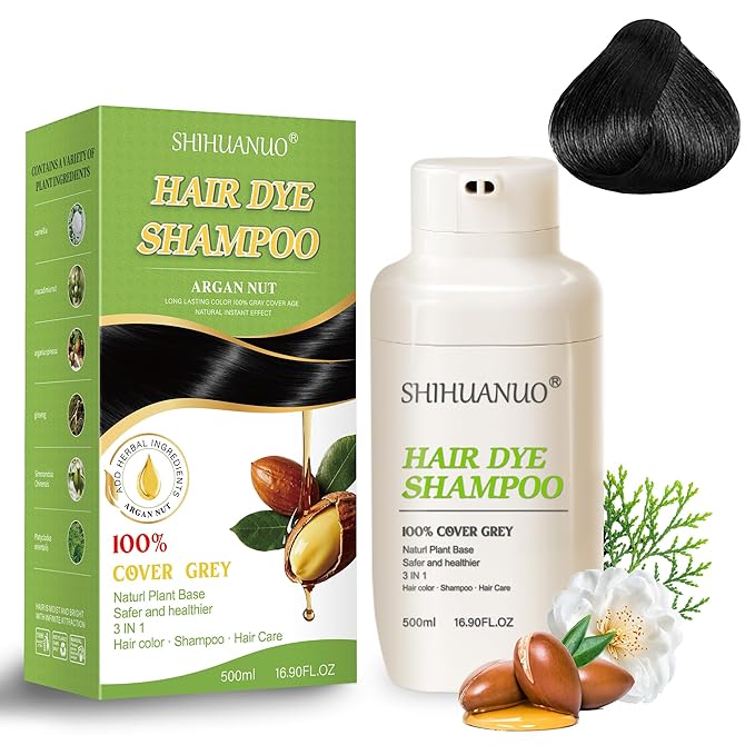 Black Hair Dye Shampoo 3 in 1 for Gray Hair Coverage Argan nut Natural Shampoo Black Hair Dye for Women & Men/Ammonia-Free 500ml-BrightBean Baby