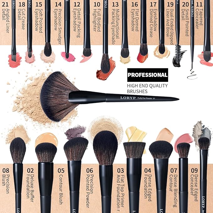 LORYP Black Makeup Brushes Set 21Pcs Powder Blush Foundation Concealer Highlighter Brush Vegan Pro Face and Eye Brush Kit-BrightBean Baby
