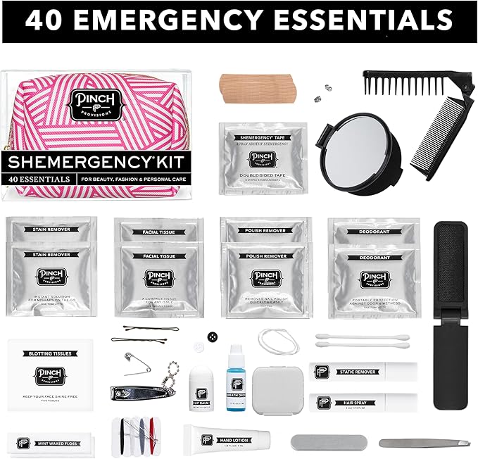 Pinch Provisions Shemergency Kit for Her, 40 Emergency Essential Items, Compact, Multi-Functional Pouch, Gift for Women, Birthday, Bachelorette Parties, and More!-BrightBean Baby