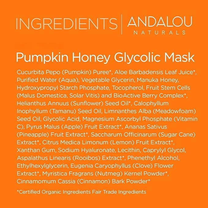 Andalou Naturals Pumpkin Honey Glycolic Mask, Brightening & Exfoliating Face Mask with Glycolic Acid & Vitamin C, Gently Removes Dirt and Brightens Skin, 1.7 fl oz-BrightBean Baby
