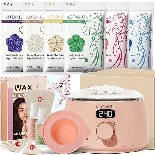 KOTAMU Wax Warmer, Waxing Kit for Women Men Hair Removal, Digital Waxing Machine for Face Eyebrow Bikini Brazilian Leg Body &Sensitive Skin, Pink Wax Kit With 44 Accessories for Home Salon Use-BrightBean Baby