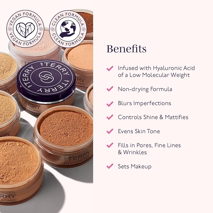 By Terry Hyaluronic Tinted Hydra-Powder, Non-Drying Loose Face Setting Powder, Blur Imperfections & Mattify, Dark, 0.35 oz-BrightBean Baby