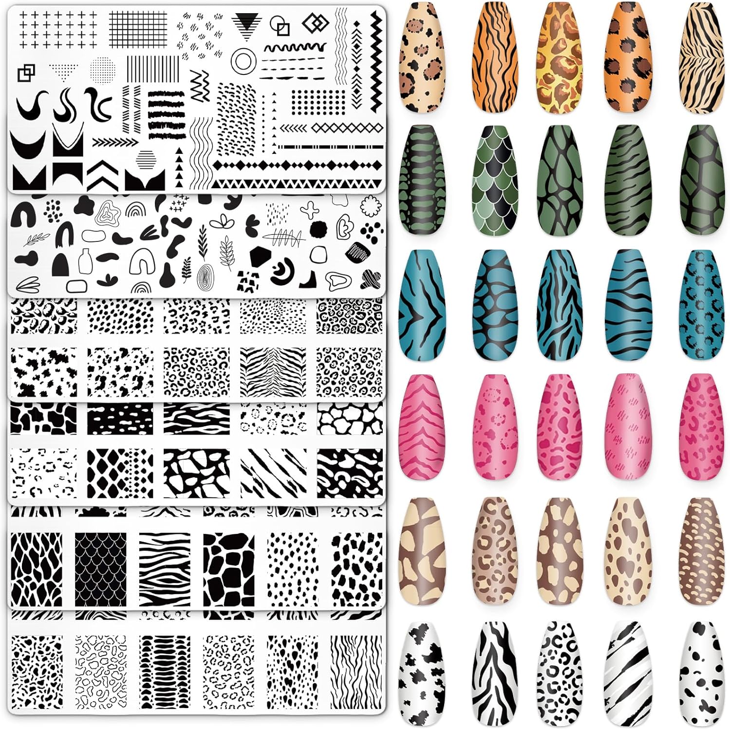 Whaline 6Pcs Animal Print Nail Plates Stamping Set Leopard Print Stamp Templates Nail Art Plates for DIY Print Manicure Salon Design Gift-BrightBean Baby