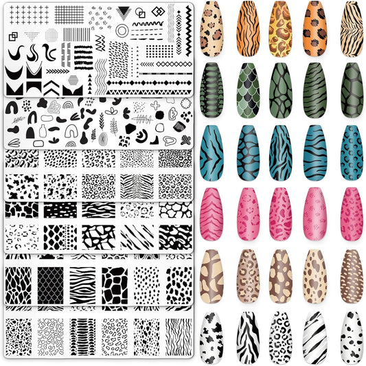 Whaline 6Pcs Animal Print Nail Plates Stamping Set Leopard Print Stamp Templates Nail Art Plates for DIY Print Manicure Salon Design Gift-BrightBean Baby