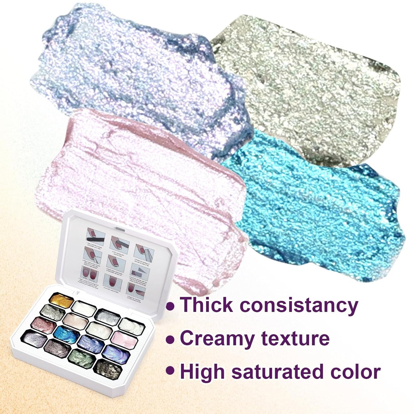 Gradient Painting Gel, 16 Gliter Colors Ombre Gel Nail Polish for Pigment Pat Silver&Gold Pink Blue Aurora color Bright Nails, French Manicure DIY Nail Art No-wipe Palette for Women-BrightBean Baby