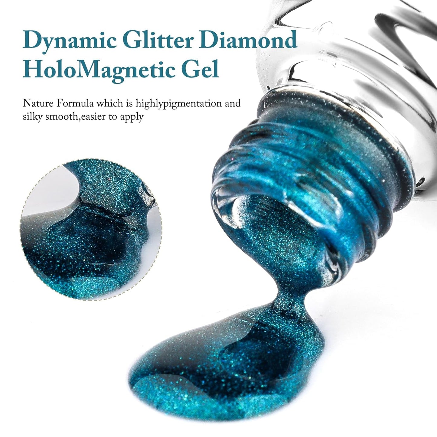 Cat Eye Gel Nail Polish with Magnet Stick, 15ml Glitter Holographic Nail Polish, Magnetic Effect Gel for Home DIY Manicure Gift, Blue Tears-BrightBean Baby