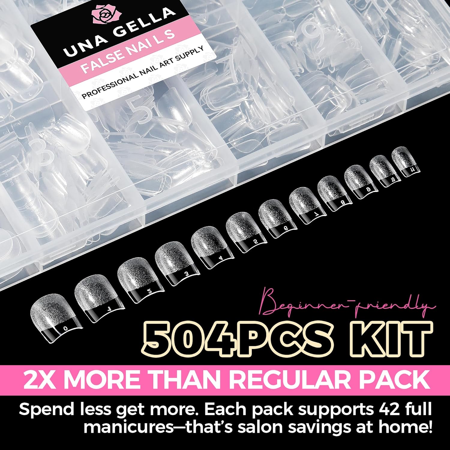 UNA GELLA Extra Short Nail Tips: 504pcs Square Fake Nails Pre-shape XS Short Square Press on Nails Gel Tips Full Cover Acrylic Nails False Nails for DIY Salon 12 Sizes-BrightBean Baby