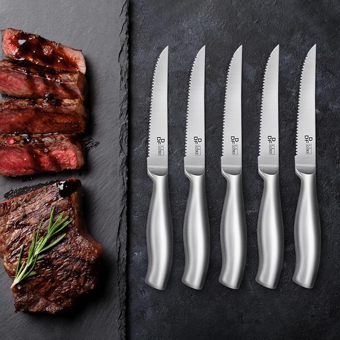 DDF iohEF Steak Knife Set, 8 Piece Steak Knife, High Carbon Japanese Stainless Steel Serrated Steak Knives