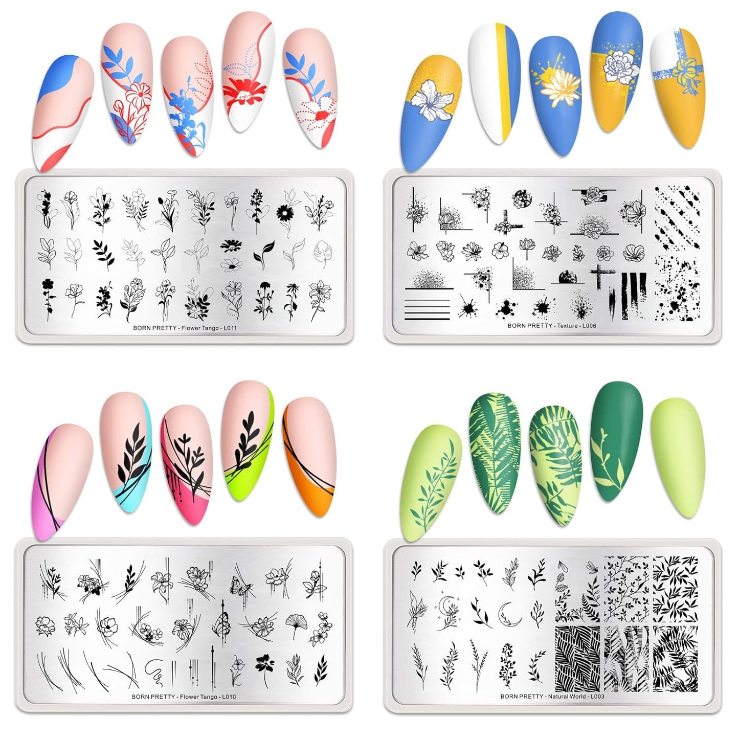BORN PRETTY Stamping Temeplates Nail Art Stamping Plates Flower Leaves Theme Nail Image Plates Nail Manicuring DIY Printing Tools 4PCS-BrightBean Baby