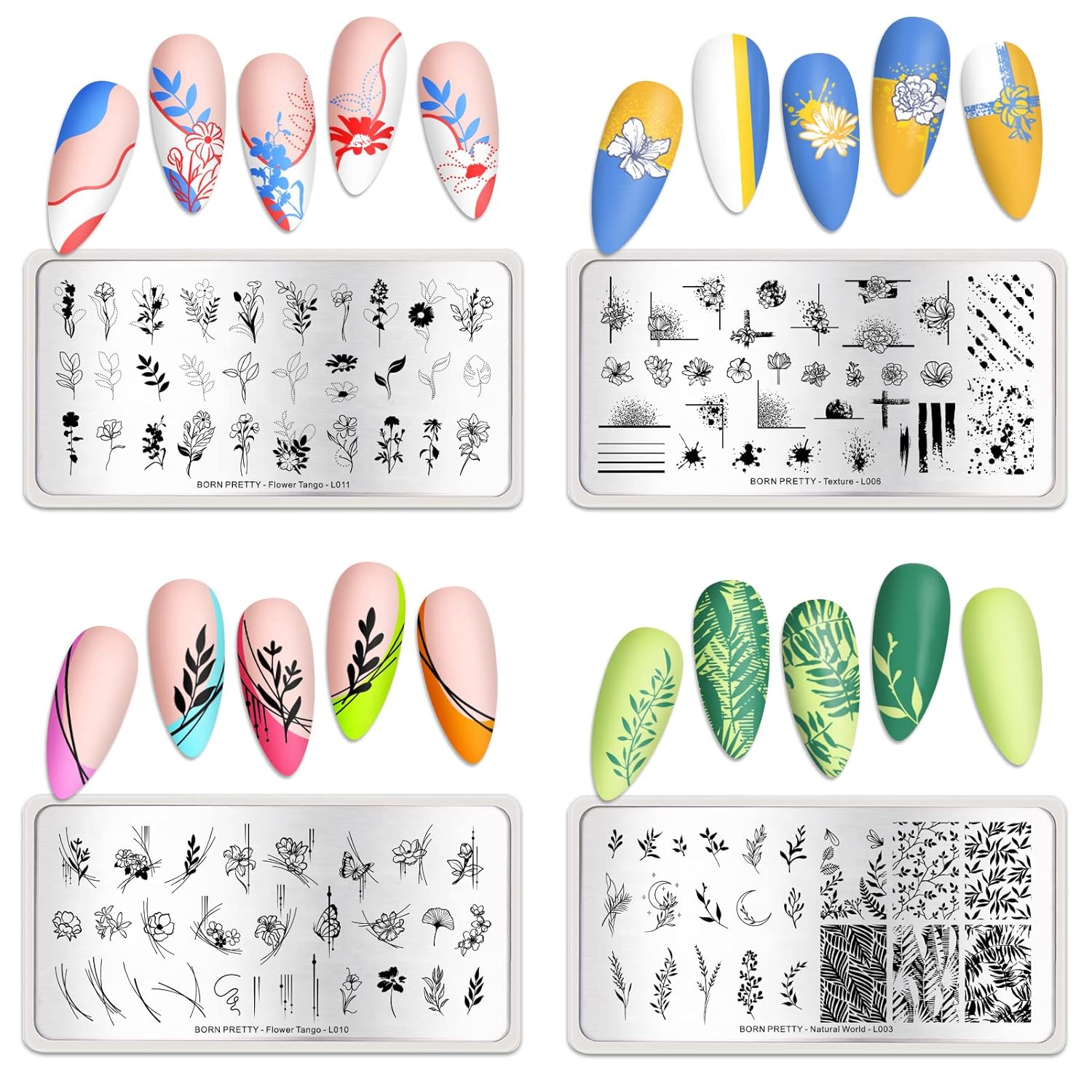 BORN PRETTY Stamping Temeplates Nail Art Stamping Plates Flower Leaves Theme Nail Image Plates Nail Manicuring DIY Printing Tools 4PCS-BrightBean Baby