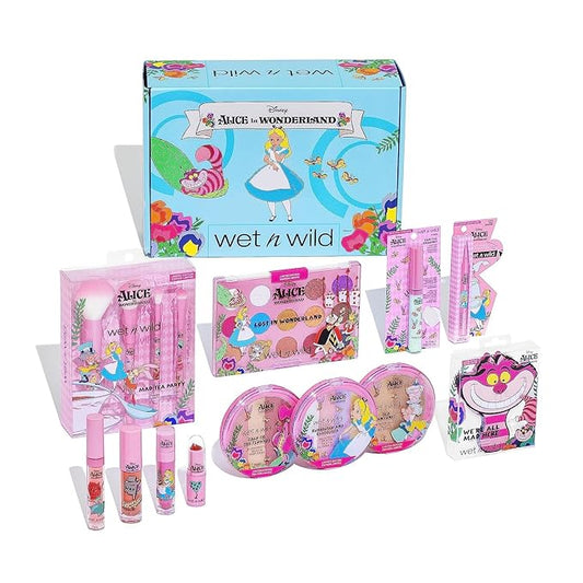 wet n wild Alice in Wonderland PR Box - Makeup Set with Versatile Brushes, Buildable & Blendable Palettes, Vibrant Colors, & Lip Glosses for Unique Looks, Cruelty-Free & Vegan-BrightBean Baby