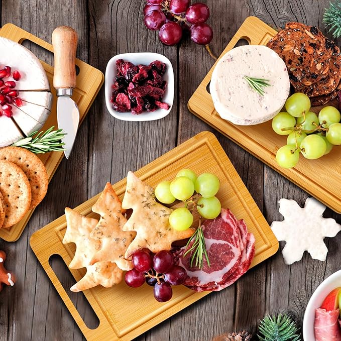 Nuenen 10 Pcs Bulk Wood Cutting Board with Handle 12 x 7.8 Inch Bamboo Wooden Kitchen Serving Chopping Boards for Pizza, Bread, Charcuterie, Fruit, Vegetables(Bamboo)