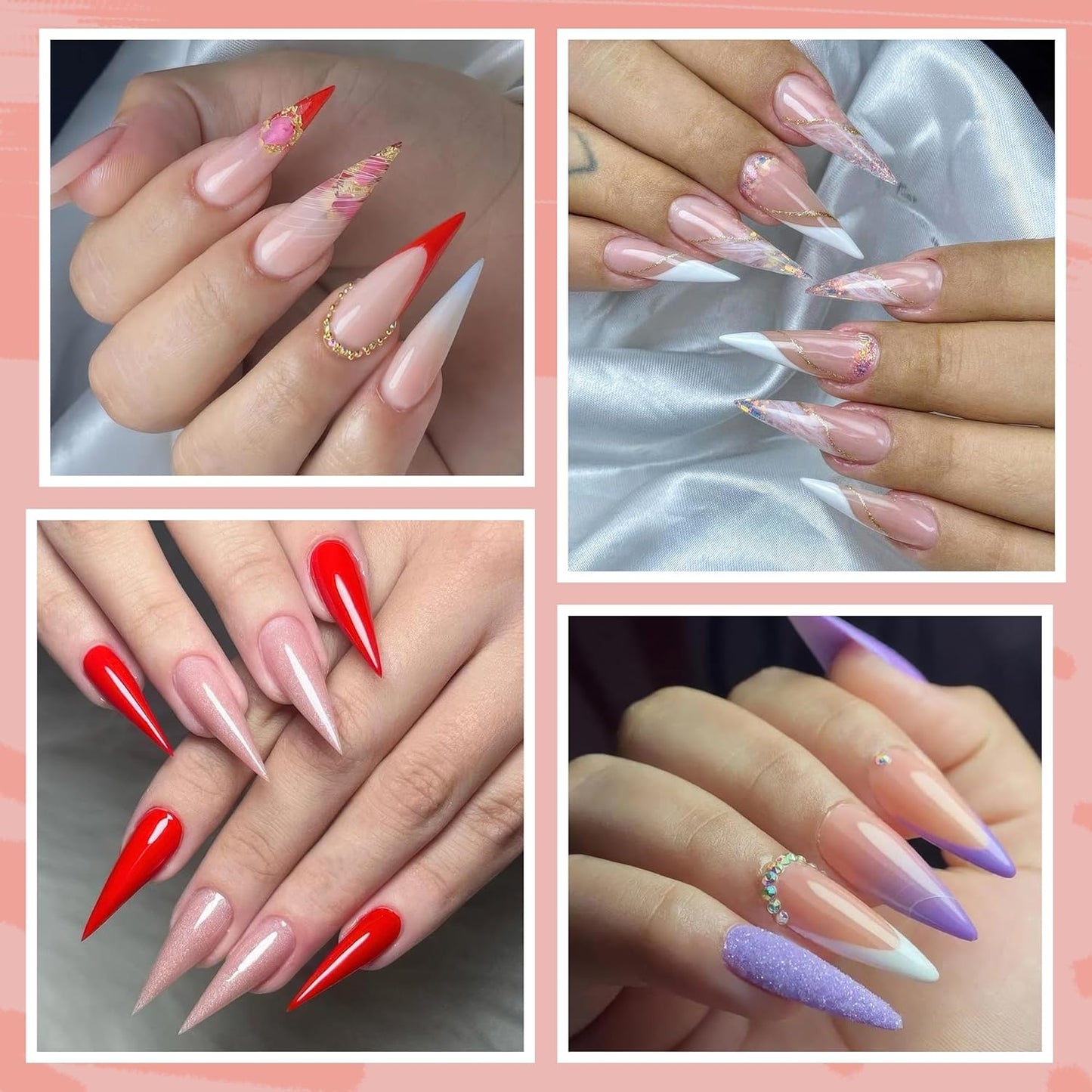 UNA GELLA Stiletto Gel Nail Tips 504pcs Long Stiletto Almond Clear Curved Nails Tips Half Cover False Fake Nails for DIY Press On Nails Extension Art Salon 12 Sizes-BrightBean Baby