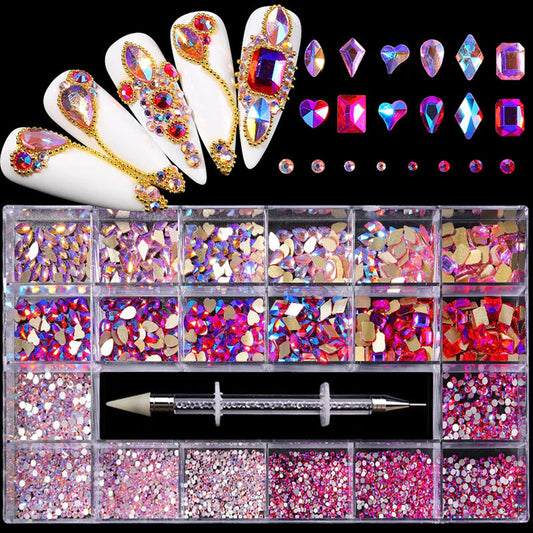 Nail Rhinestones Kit, Nail Art Decorations with Wax Pencil Flat AB Rhinestones Kit DIY Crafts Gemstones for Nail, Shoes, Clothes, Jewels (600 Powder diamonds + 2500 flat rhinestone)-BrightBean Baby