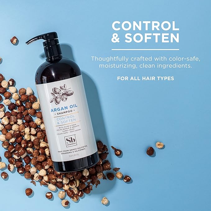 Soapbox Argan Oil Shampoo, Harsh Sulfate Free, Paraben & Silicone Free, Color Safe, and Vegan Hair Shampoo | Control & Soften Shampoo (33.8 Ounces)-BrightBean Baby