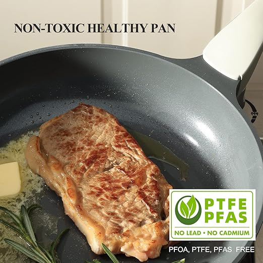 PRICUSIS Nonstick Ceramic Frying Pan, 8/10/12 Inch Non Toxic Skillet, Egg & Omelet & Chef's Pan, Induction Compatible & Oven Safe, Dishwasher Safe,PTFE PFAS & PFOA Free (12 Inch, Gray)