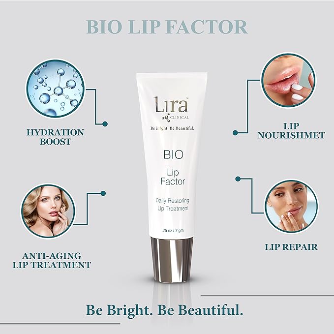 Lira Clinical Bio Lip Factor - Lip Balm SPF 15 for Soft, Full, and Supple Lips - Lip Treatment with Peptides, Vitamin C, E, Jojoba Oil, Avocado Oil - Lip Moisturizer for Dry Lips - 0.25 Ounce-BrightBean Baby