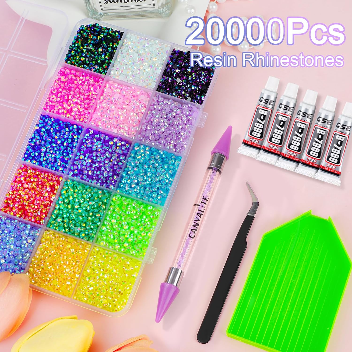 18000Pcs Resin Jelly Rhinestones for Bedazzling, Multicolor 3mm Flatback Rainbow Gems, Bedazzling Crystal with 4Pcs 2.5g Jewelry Glue, Rhinestone Picker for DIY Crafting Clothes Shoes Nail Art-BrightBean Baby