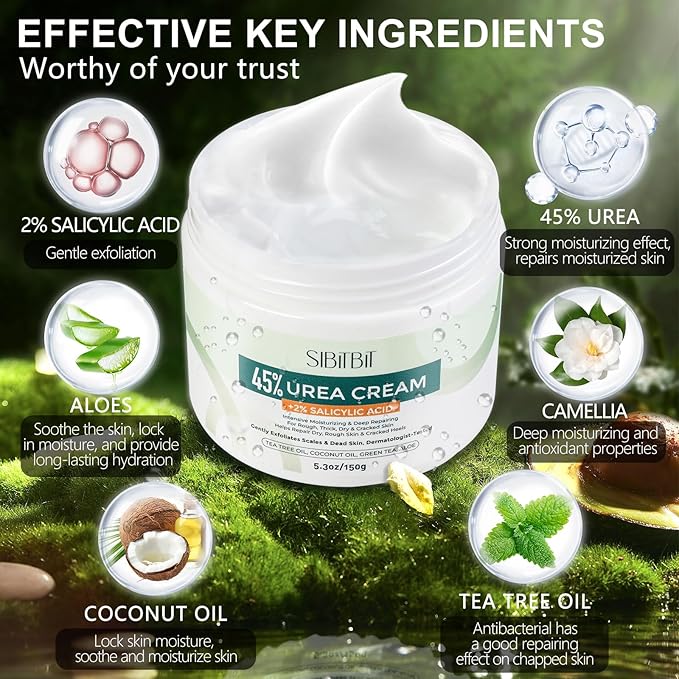 Urea Cream 45% for Feet with Maximum Strength Moisturizing, with 2% Salicylic Acid, for Dry and Cracked Heel, Foot, Elbows, Dead Skin Calluses Remover, 5.29 OZ, Foot File, Foot Mask Cover (10 pairs)-BrightBean Baby