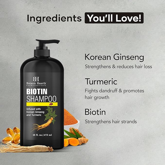 Botanic Hearth Biotin Shampoo | Infused With Korean Ginseng & Turmeric For Stronger, Thicker | Looking Hair | Sulfate & Paraben Free | 16 Fl. Oz-BrightBean Baby