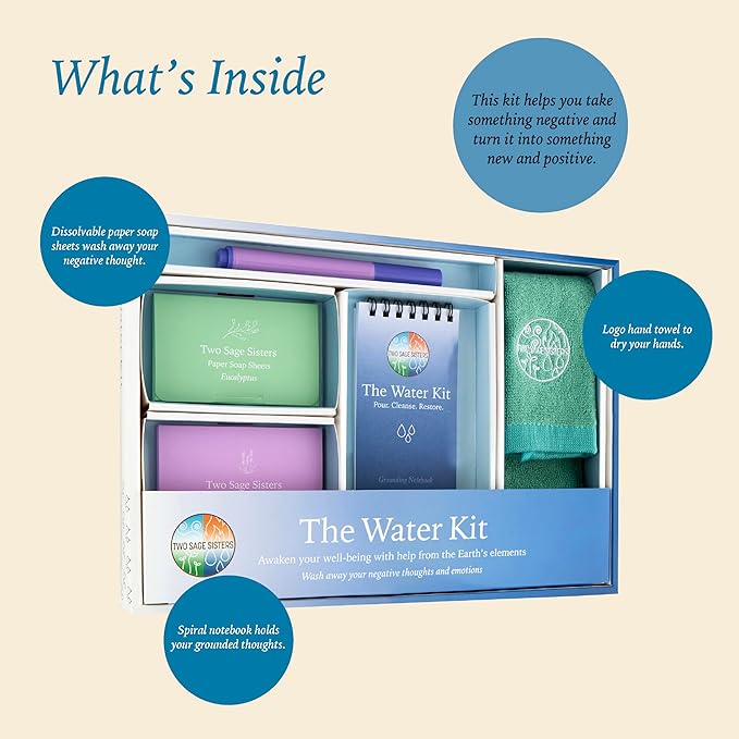 The Water Kit by Two Sage Sisters - Self Care Kit with Soap Sheets, Notebook, Marker, and Washcloth, Bath Shower Sets for Meditation and Relaxation, Mini Spa Kit Self Care Box for Women and Men-BrightBean Baby