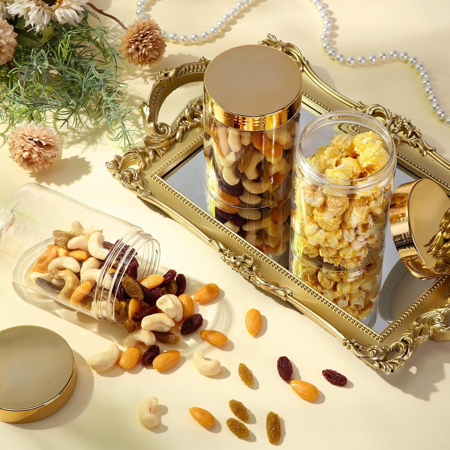 SATINIOR 100 Pcs Plastic Jars with Lids Small Containers Lids Wide Mouth Small Plastic Containers for Lotion Cream Rhinestones Body Butters Travel Storage(10 oz,Gold)-BrightBean Baby