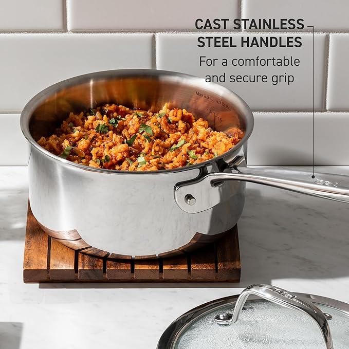 T-Fal Pro Tri-Ply Stainless Steel Cookware Set 3 Piece - Induction Compatible Silver