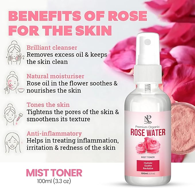 Rose Water 100ml, Refreshing Facial Mist for All Glowing Skin and Hair Types (Pack of 1)-BrightBean Baby