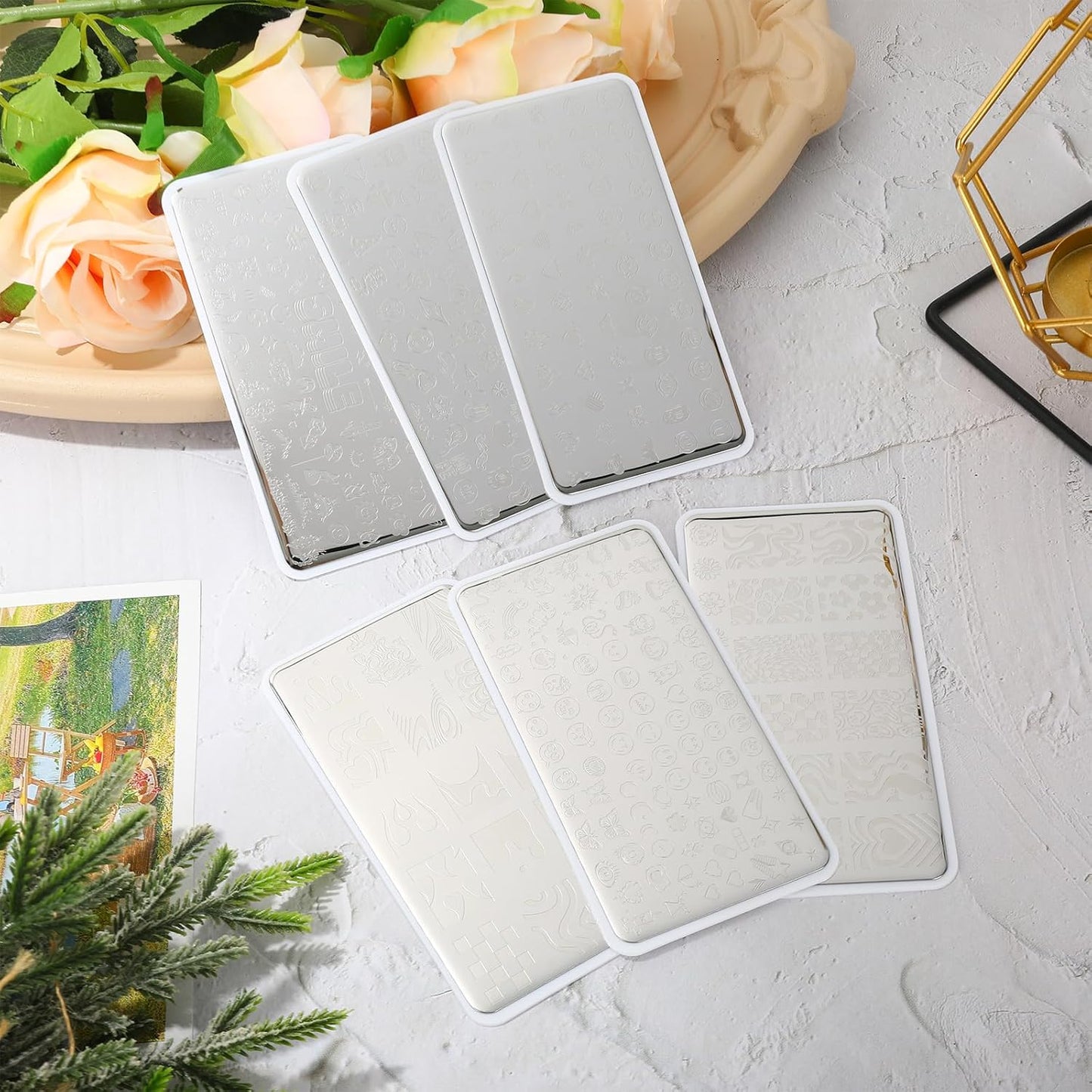 Whaline 6Pcs Smile Face Nail Plates Stamping Set Heart Butterfly Star Flower Smiling Stamp Templates Groovy Nail Art Plates for DIY Print Manicure Salon Design Gift Supplies-BrightBean Baby