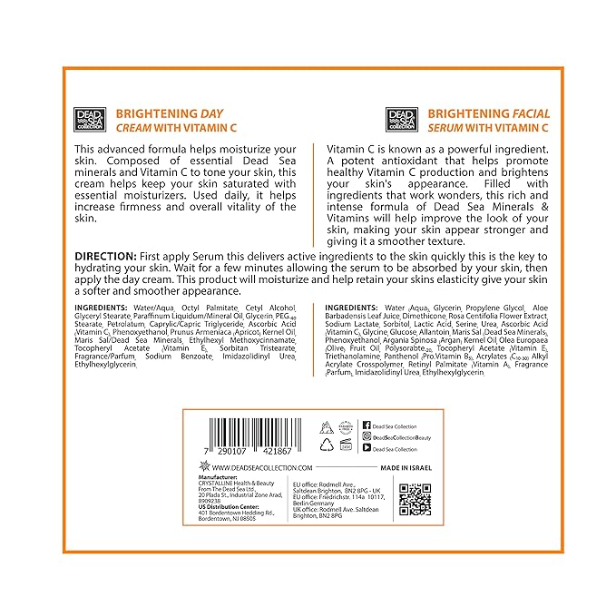 Dead Sea Collection Facial Vitamin C Kit - Day Cream (1.69fl.oz/50ml jar) & Facial Serum (1.69fl.oz/50ml bottle) - Pure Dead Sea Minerals - Anti-Wrinkle Hydration Smooth and Moisturized Skin-BrightBean Baby