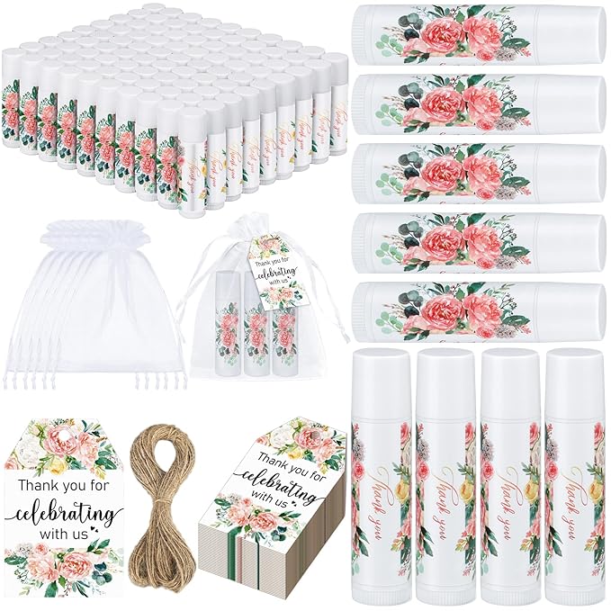 100 Pack Thank You Gifts Lip Balm Bulk Party Supplies Employee Appreciation Gifts for Guests Wedding Bridal Shower Bachelorette Gifts Baby Shower Favors for Coworkers Women Homeless Nurse-BrightBean Baby