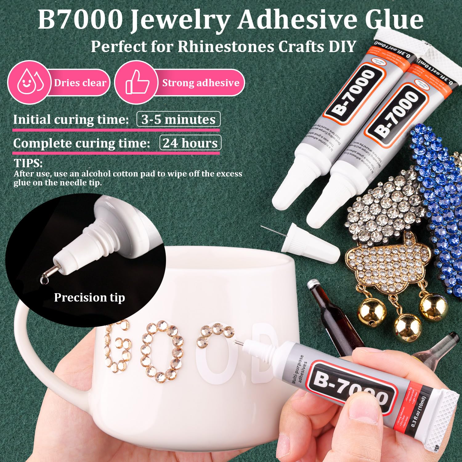 Resin Rhinestones for Crafting with B7000 Jewelry Glue, 2 Boxes Champagne Flatback Crystals with 3Pcs 10ml Glue for Bedazzling Crafts DIY Nail Art Makeup，Non Hotfix Gems for Clothing Shoes-BrightBean Baby
