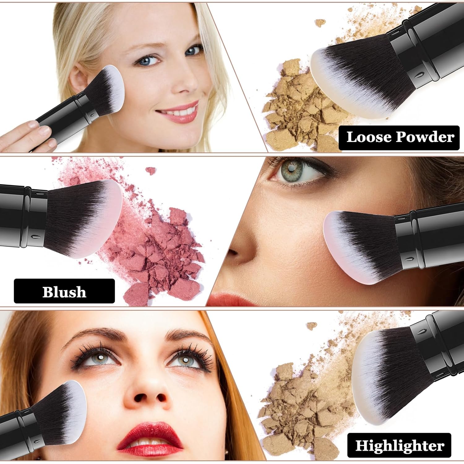 Falliny Retractable Kabuki Makeup Brush, Angled Travel Powder Blush Brush Foundation Makeup Brush with Cover for Blush, Sunscreen,Bronzer, Buffing, Concealer,Highlighter, Powder Cosmetics-BrightBean Baby