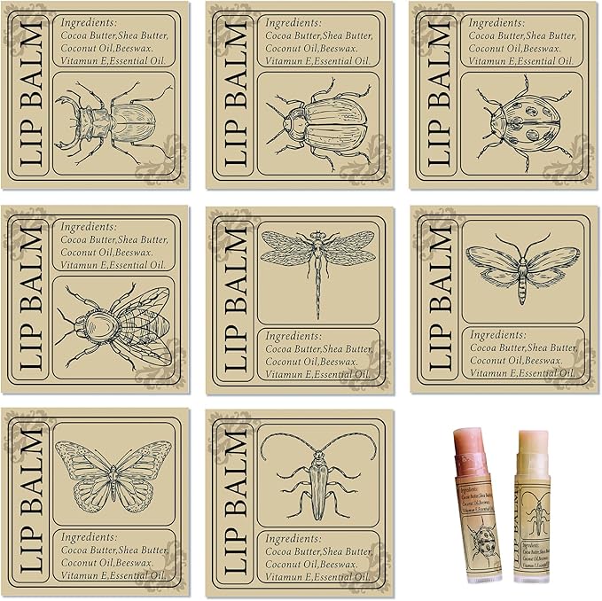 CRASPIRE Lip Balm Labels 80pcs Homemade Lip Balm Labels 2” Clear Lip Balm Labels for Tubes Printable Waterproof Lip Balm Stickers Labels for Lip Balm Handcream Candle Container（Insect-Brown）-BrightBean Baby