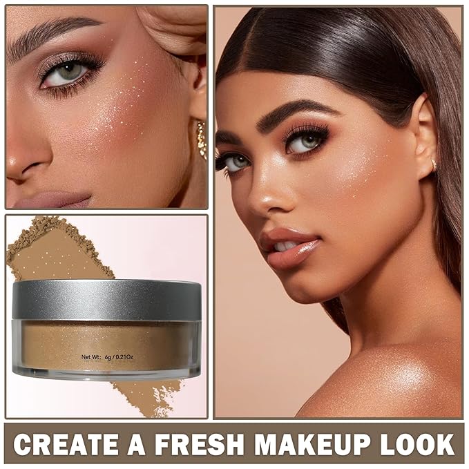 Oil Control Loose Powder Makeup Translucent Setting Powder Shimmer Long Lasting Lightweight Polvo Traslucido Maquillaje Para Mujer Face Powder Makeup - 04 Dark Brown Shimmer-BrightBean Baby