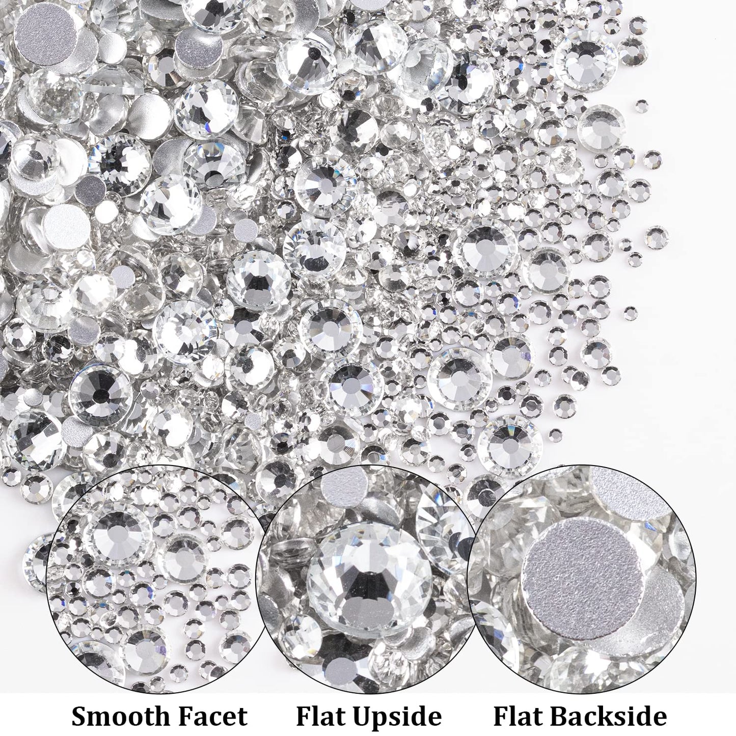 One Pack 2000 Pcs of Flatback Transparent White Clear Round Crystal Rhinestones 6 Sizes (1.5-6 mm) with Nail Art Rhinestone Picker Pencil and Tweezer for DIY and Salon Use-BrightBean Baby