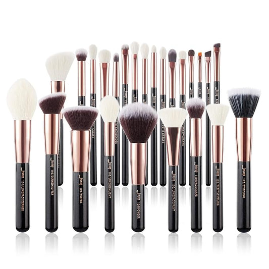 Jessup Brand 25pcs Professional Makeup Brush Set Beauty Cosmetic Foundation Powder Blusher Eyeshadow Blending Natural-Synthetic Hair Brushes Set (Black/Rose Gold)-BrightBean Baby