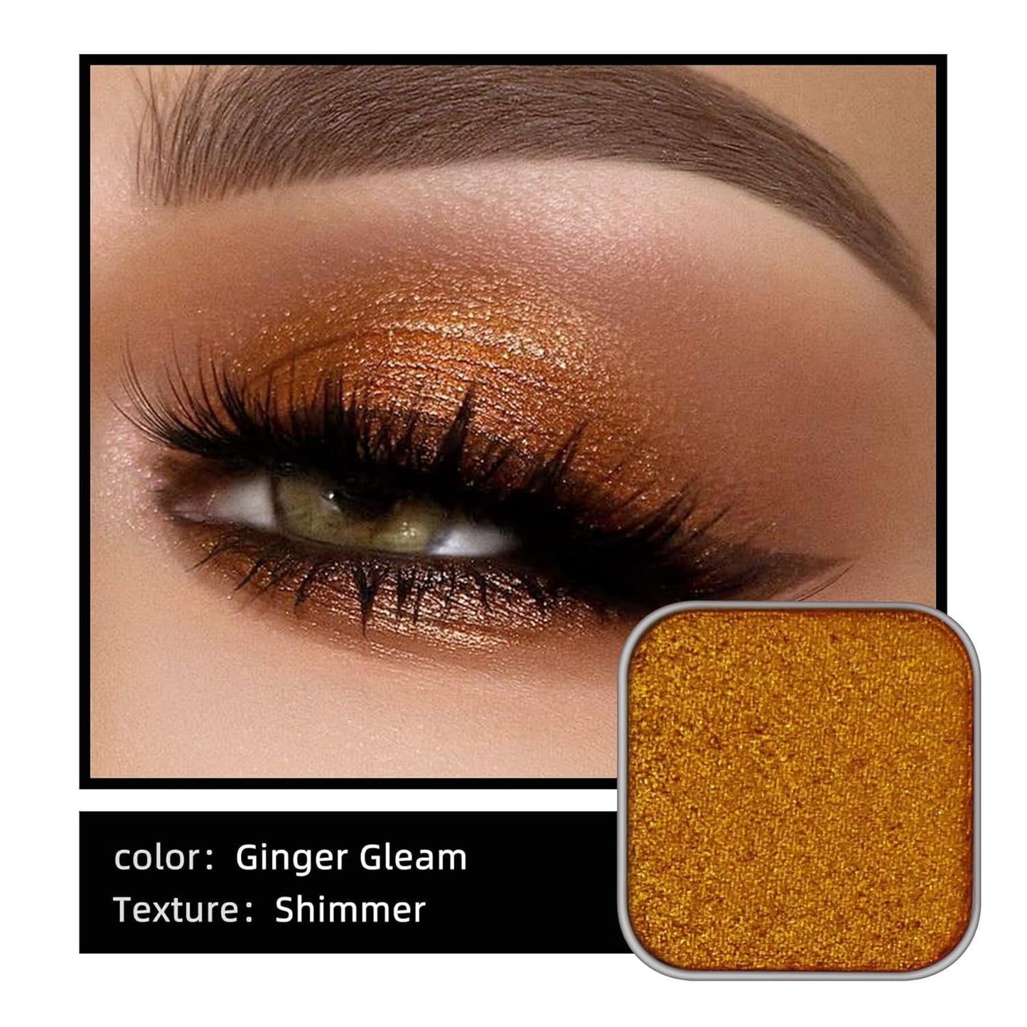 Magnetic single shimmer gold eyeshadow with metal pan, subtle shimmer orange eyeshadow refill pan, mini palette for empty magnetic palette (Ginger Gleam)-BrightBean Baby