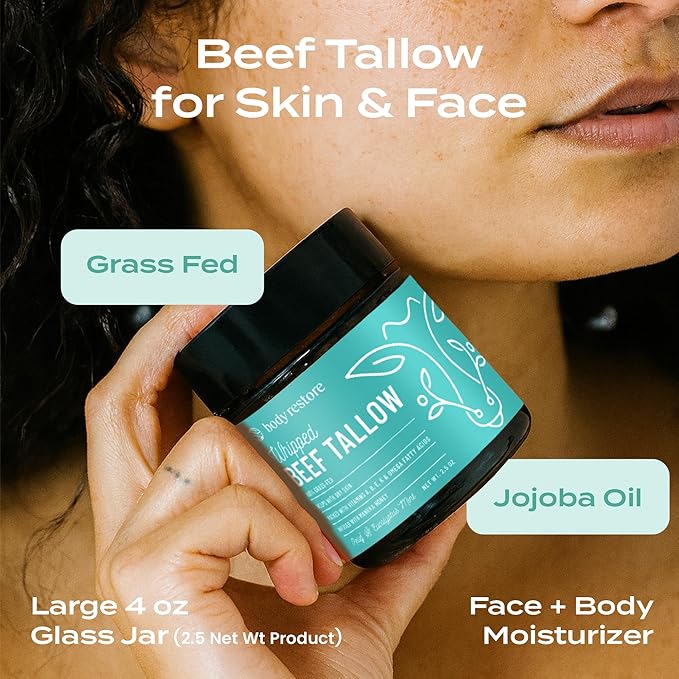 Body Restore Grass Fed Whipped Beef Tallow for Skin, Face, Body, Dry Skin - with Manuka Honey, Jojoba Oil, Birthday Gifts for Women, Men, Travel Essentials, Self Care - Eucalyptus-BrightBean Baby