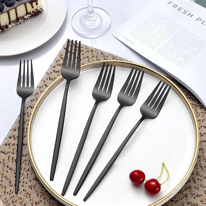 Pleafind 36-Pcs Matte Black Dinner Forks, 8.4 Inch Forks Silverware, Stainless Steel Fork, Silverware Fork, Mirror Polished Metal Forks for Home, Kitchen, Restaurant, Dishwasher Safe