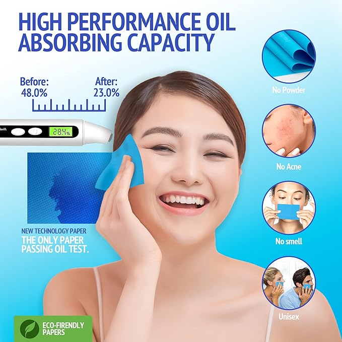 Oil Blotting Sheets for Face - Portable 1x50 Blue Oil Wipes Sheets for Face - Japanese High Performance Technology Makeup Blotting Paper -Grain Free Softer Oil Pads Absorbing Face Oil Tissues for Face-BrightBean Baby
